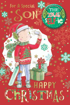 For a Special Son Selfie Design Christmas Card with Badge
