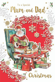 To a Special Mum and Dad Santa Reading Book Design Christmas Card