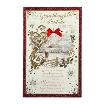 For a Dear Granddaughter and Partner Couple Walking in Winter Wonderland Design Christmas Card