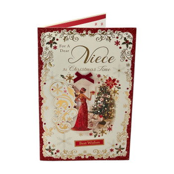 Christmas Wishes for Niece Elegant Red Dress & Festive Decor Card Christmas Wishes for Niece Elegant Red Dress & Festive Decor Card