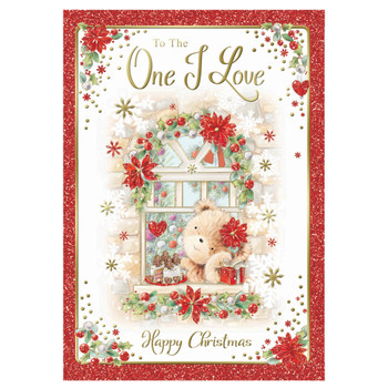 To The One I Love Bear At Window Design Christmas Card