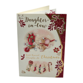 To a Dear Daughter In Law Mouse With Gift Backet Design Christmas Card To a Dear Daughter In Law Mouse With Gift Backet Design Christmas Card