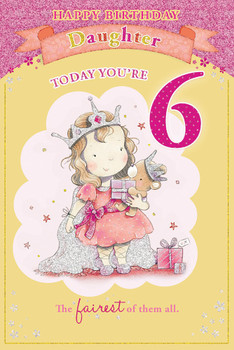 Today You're 6 Little Girl and Bear Design Daughter Candy Club Birthday Card