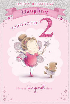 Today You're 2 Little Angel and Bear Design Daughter Candy Club Birthday Card