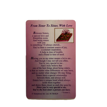 From Sister To Sister, With Love (Sentimental Keepsake Wallet / Purse Card)...