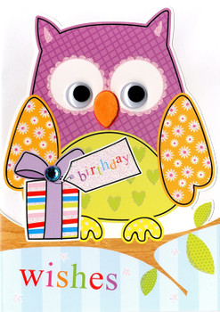 Owl Birthday Wishes Greeting Card Hand-Finished Simply Shaped Cards