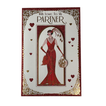 With Love To My Partner Lady In Red Gown Design Female Valentine's Day Card