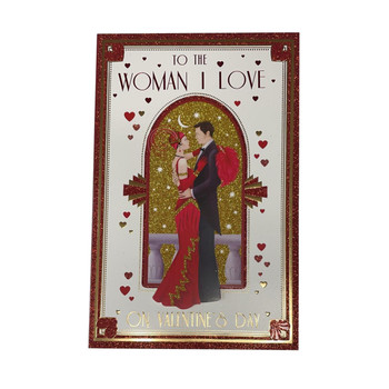 To The Woman I Love On Valentine's Day Gold And Red Glitter Card