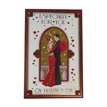 Especially For You On Valentine's Day Gold And Red Glitter Card