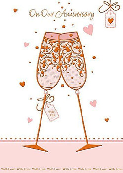 Sparkling With Hearts Champaign On Our Wedding Anniversary Card