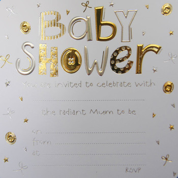 Pack of 10  Jean Barrington Baby Shower Invitations - Gold & Silver