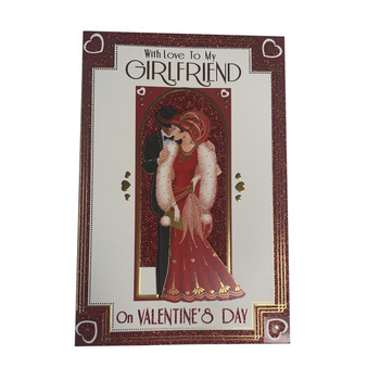 With Love To My Girlfriend Couple Design Red Glittered Valentine's Day Card