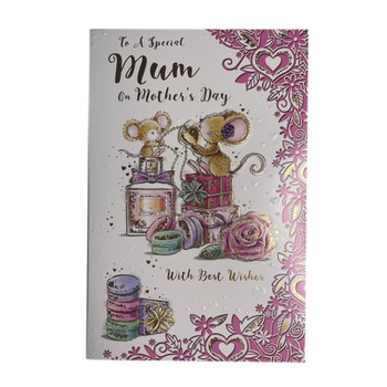 To A Special Mum Mouse With Sack of Gifts Design Mother's Day Card