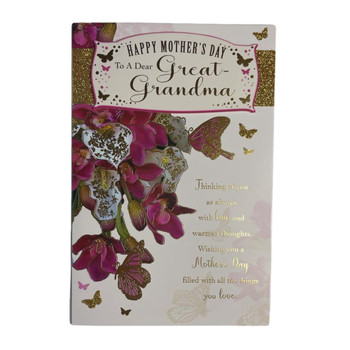 To Great Grandma Flowers Design Gold Glitter Finished Mother's Day Card