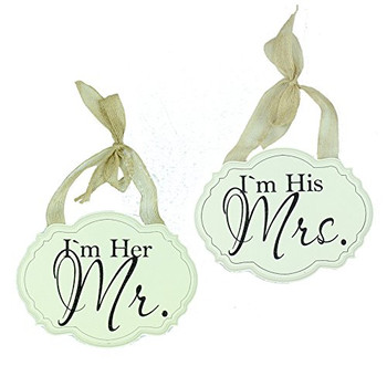 Amore Pair of Wall Plaques Decorations - 'I'm Her Mr' & 'I'm His Mrs' Set of 2 - Wedding or home decorations