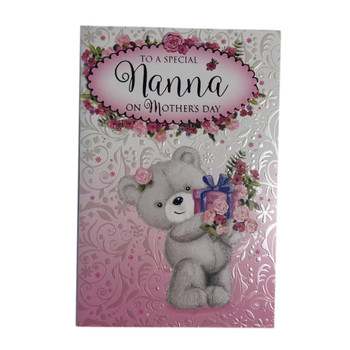 To A Special Nanna Teddy Holding Bouquet Design Mother's Day Card
