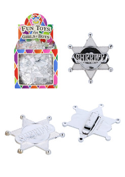 Box of 48 Silver Sheriff Badges (6.4cm x 5.5cm) Box of 48 Silver Sheriff Badges (6.4cm x 5.5cm)