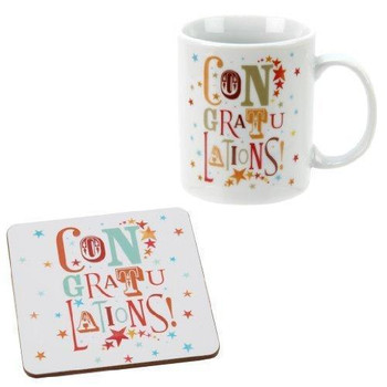 Congratulations Funky Gift Set Mug and Cork Coaster