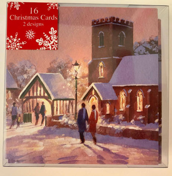 Pack Of 16 x Childrens Adult Small Christmas Scenery Cards School Office Friends 