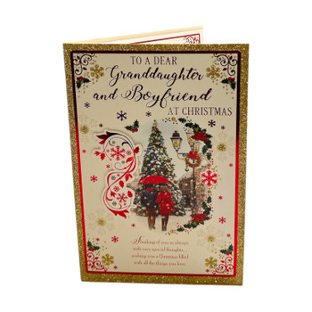 Classic Festive Design To a Dear Granddaughter and Boyfriend Christmas Card