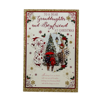 Classic Festive Design To a Dear Granddaughter and Boyfriend Christmas Card Classic Festive Design To a Dear Granddaughter and Boyfriend Christmas Card
