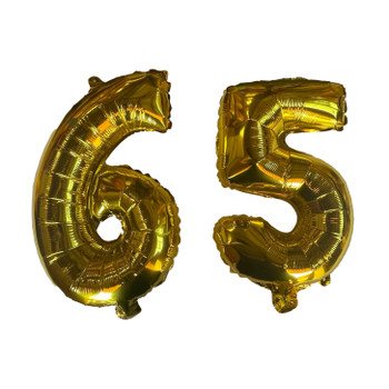 Golden Number 65 Foil Balloons With Ribbon and Straw for Inflating