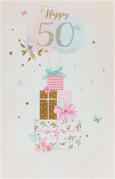 Metallic Foil Finish with a Bow Design 50th Birthday Card