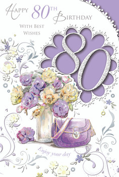 Happy 80th Birthday With Lots of Love Open Female Flowers Card