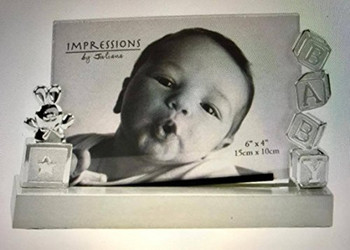 Impressions by Juliana Silver Plated 6" x 4" Glass Panel Baby Photo Frame