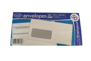 Pack of 50 DL Window White Self Seal Envelopes