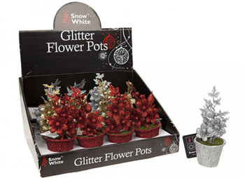 Christmas Flowers In Glitter Finish Pot