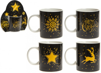 Christmas Black and Gold Design Bone China Mug