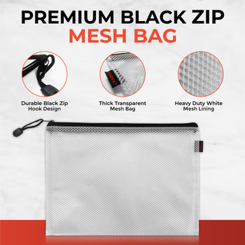 Pack of 12 Premium Passport Size Black Zip Mesh Bags by Janrax