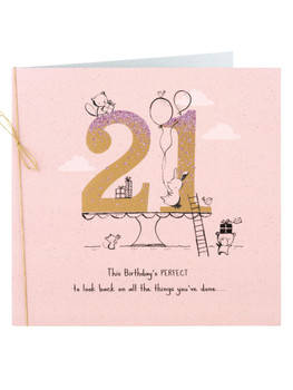 Animals Carrying Gifts and Balloons 21st Birthday Card