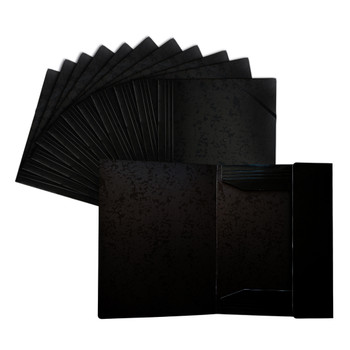 Pack of 12 A4 Black Card 3 Flap Folders With Elastic Closure