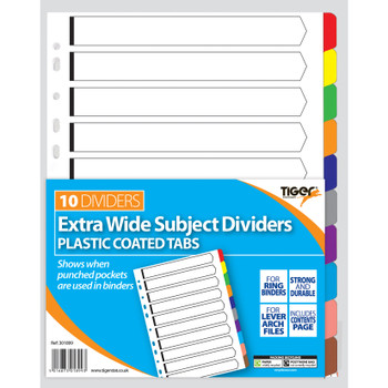 Pack of 10 A4 10 Part Extra Wide Subject Dividers Plastic Coated Tab