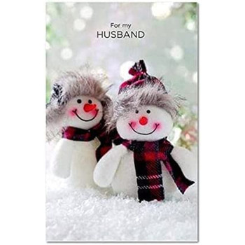 Snowmen Wearing Tartan Scarves Husband Christmas Card