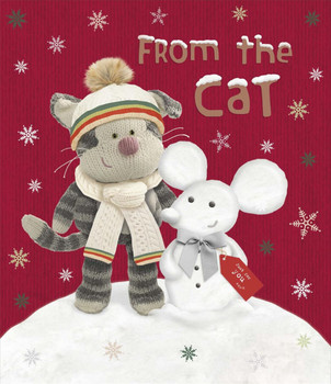 From Cat Puddy Cat Stood with Mouse Snowman Design Christmas Card