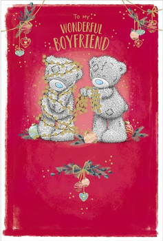 Bear Wrapped In Fairy Lights Wonderful Boyfriend Christmas Card