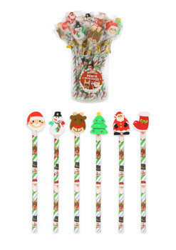 Pack of 24 Assorted Design Christmas Pencils with Eraser