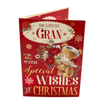 Gran Special Wishes Teddy With Bouquet Christmas Card Gran Special Wishes Teddy With Bouquet Christmas Card