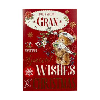 Gran Special Wishes Teddy With Bouquet Christmas Card Gran Special Wishes Teddy With Bouquet Christmas Card