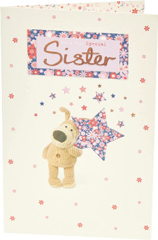 Boofle Lovely Design Holding A Big Star Sister Birthday Card