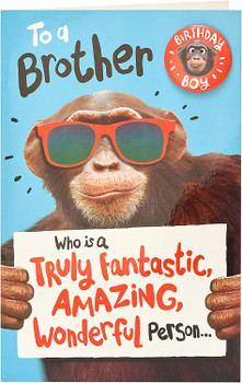 Funny Monkey Design Brother Birthday Card with Badge