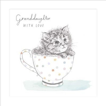 Pretty Kitten in Spotty Teacup Granddaughter Birthday Card Eco-Friendly