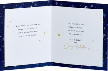 Dark Blue Design Son Passing Exams Congratulations Card