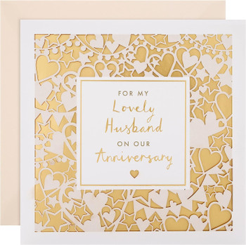 Intricate Laser-cut Design with Gold Foil Background Husband Anniversary Card 