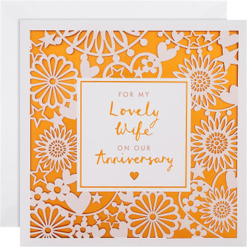 Intricate Laser-cut Design with Copper Foil Background Wife Anniversary Card