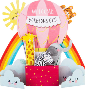 Cute 3D Pop-out Hot Air Balloon Design Birth Of Girl Congratulations Card