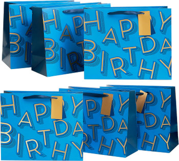 Blue Happy Birthday Design Multipack Of 6 Large Gift Bags With Tags 